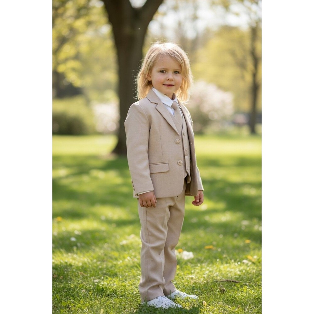 Boys 4 Piece Suit Size 4T Polyester Beige